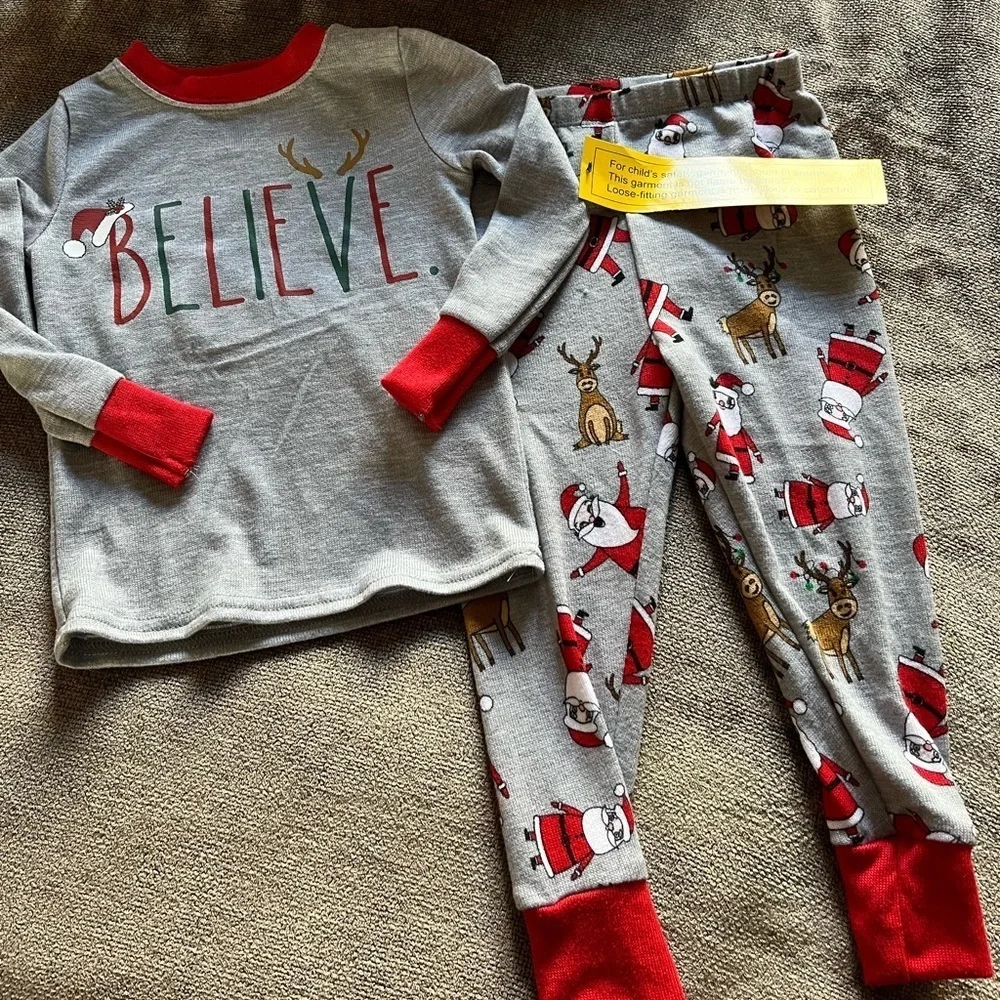 NWT Rae Dunn 2T Christmas Pajamas Set with Santa and Reindeers